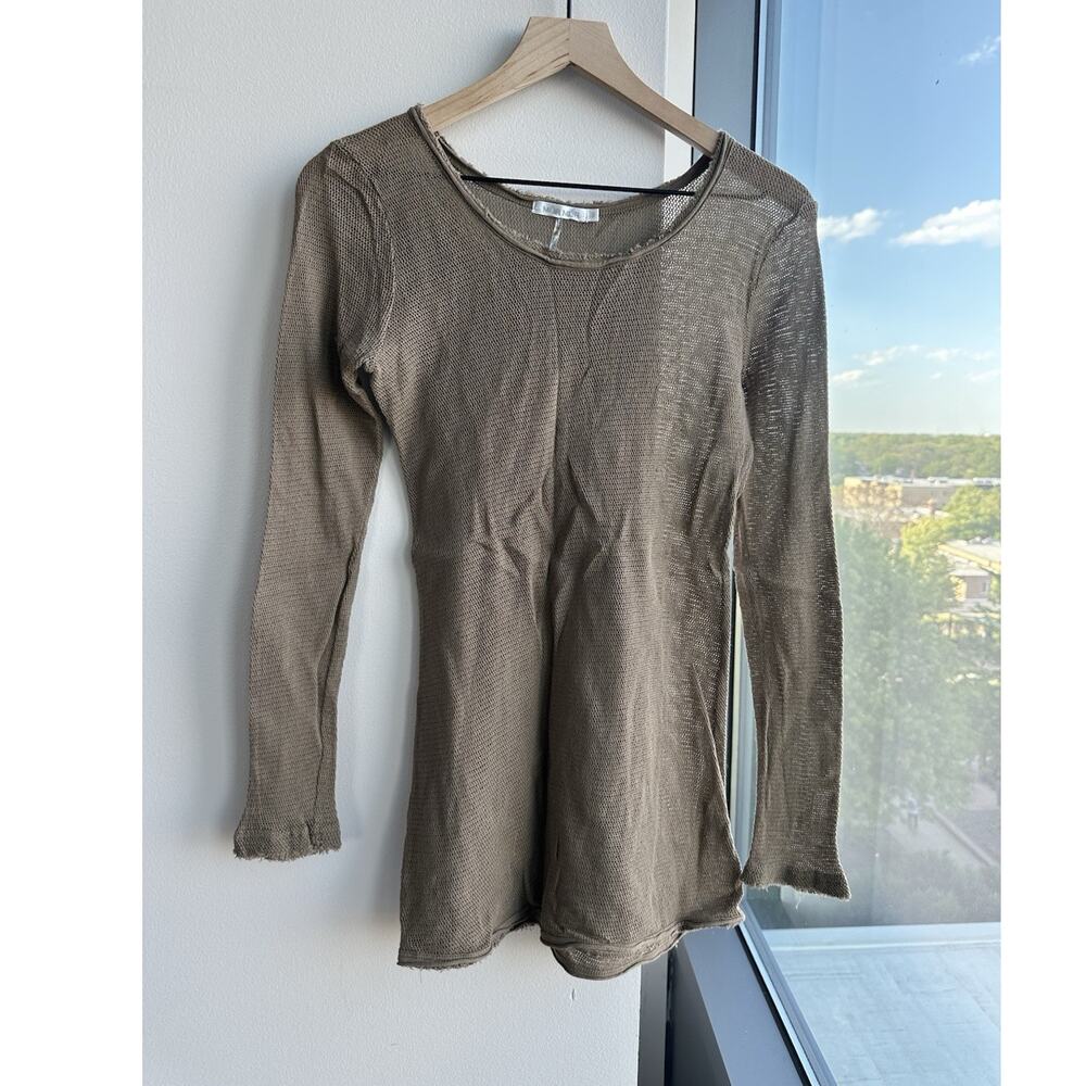 MÜR MÜR Brown Mesh Lightweight Long Sleeve Round Neck Top Women's S
